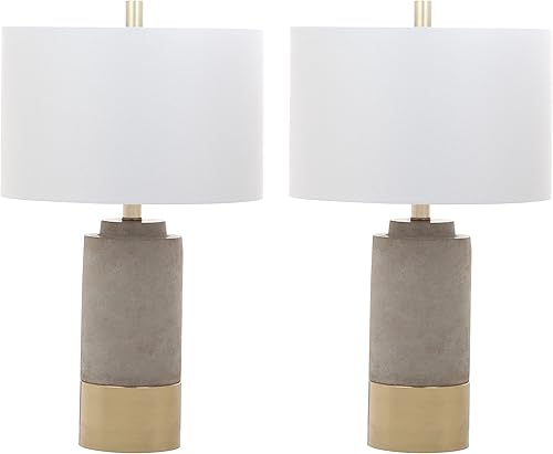SAFAVIEH Lighting Collection - Juego de 2 lámparas de mesa modernas y contemporáneas de hormigón grisdorado para dormitorio, sala de estar, oficina