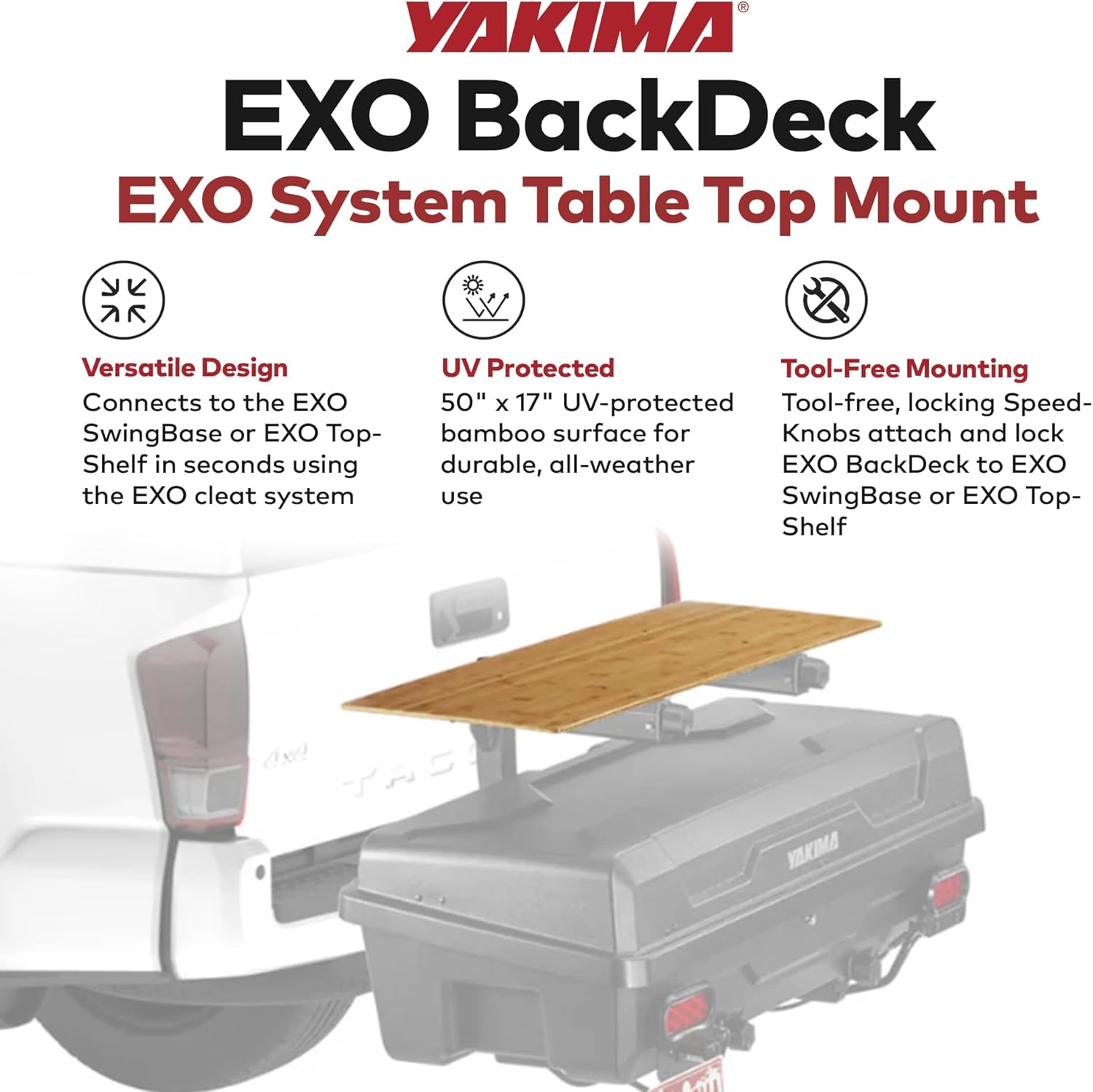 Yakima EXO BackDeck Table Top Mount Accessory for EXO SwingBase or EXO TopShelf Hitch Cargo Carrier Base Rack System, Tabletop Only