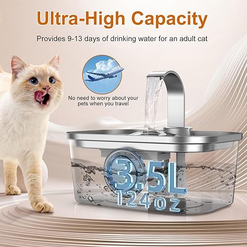 Miniatura 5 de Bobo&Dragon Fuente de agua automática de acero inoxidable para gatos y perros en gris nebulosa de 124 oz/3.5 L, dispensador de agua de flujo