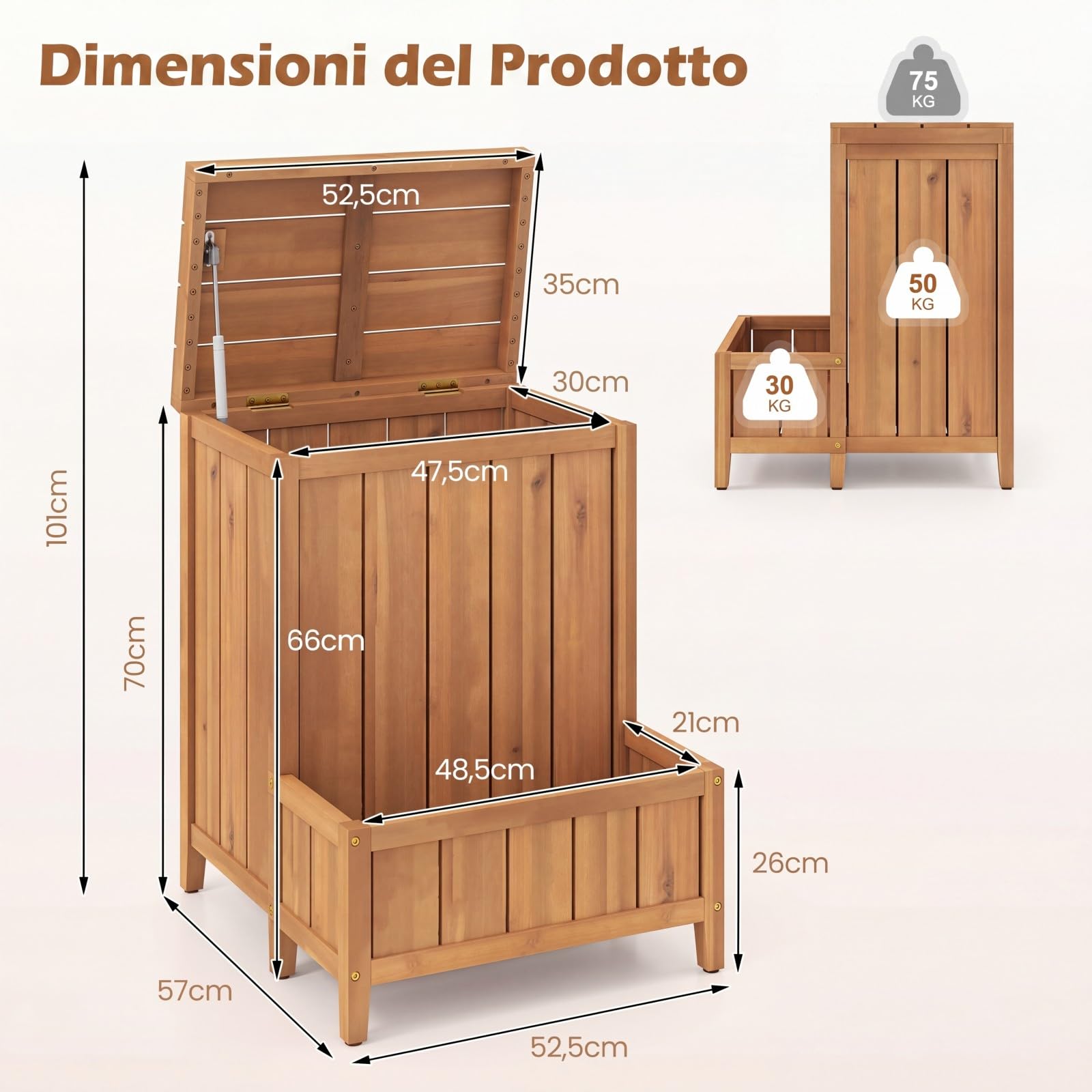 COSTWAY Cassetta Postale Individuale con Orto Rialzato da Giardino, in Legno Massello, Multiuso Baule Contenitore con Coperchio da Esterno, Porta Pacchi, Utensili, Piante, per Balcone, Terrazza