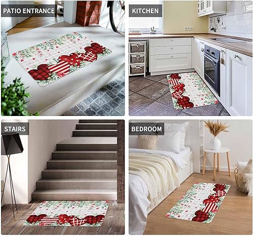 Vista 397 de Tapete de Feliz Navidad, tapete antideslizante para puerta delantera, baño, cocina, dormitorio, patio, entrada, 16 x 24 pulgadas, rojo, negro y verde