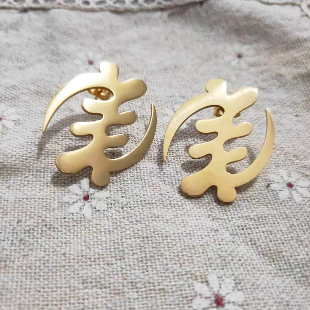 Exaggerated African Symbol in Afrcan Map Earrings Gold Color Stainless Steel Comb with Symbol Ethnic Jewelry