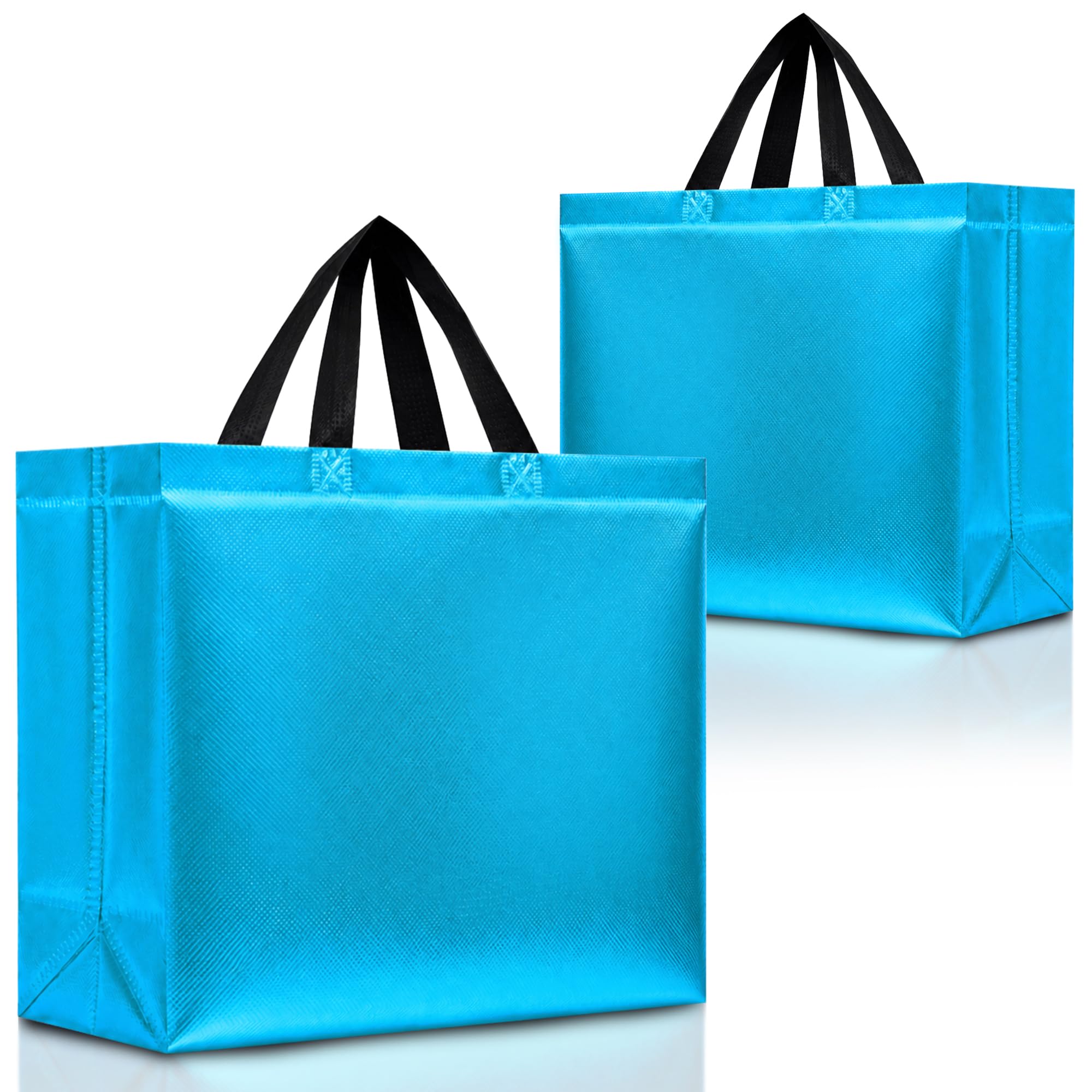 12 Aqua Blue Gift Bags Set, Non-Woven Reusable Shiny Gift Bags with Glossy Turquoise Finish - Ideal As Birthday Bag, Favor Bags, Goodie Bags for Wedding, Birthday Party -13x5x11 Medium-Large Siz