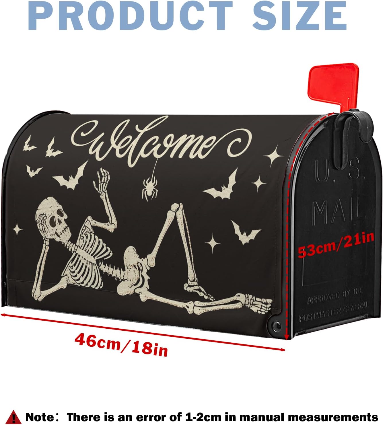 Welcome Halloween Mailbox Covers Skeletons Skull Bat Spider Mailbox Post Cover Letter Box for Garden Standard Size 21x18 in for Yard Home Decor