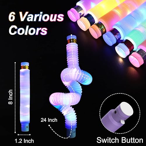 Vista 16 de Tubos para la ansiedad con luz para niños, 12 paquetes de suministros de fiesta que brillan en la oscuridad, juguetes sensoriales para niños