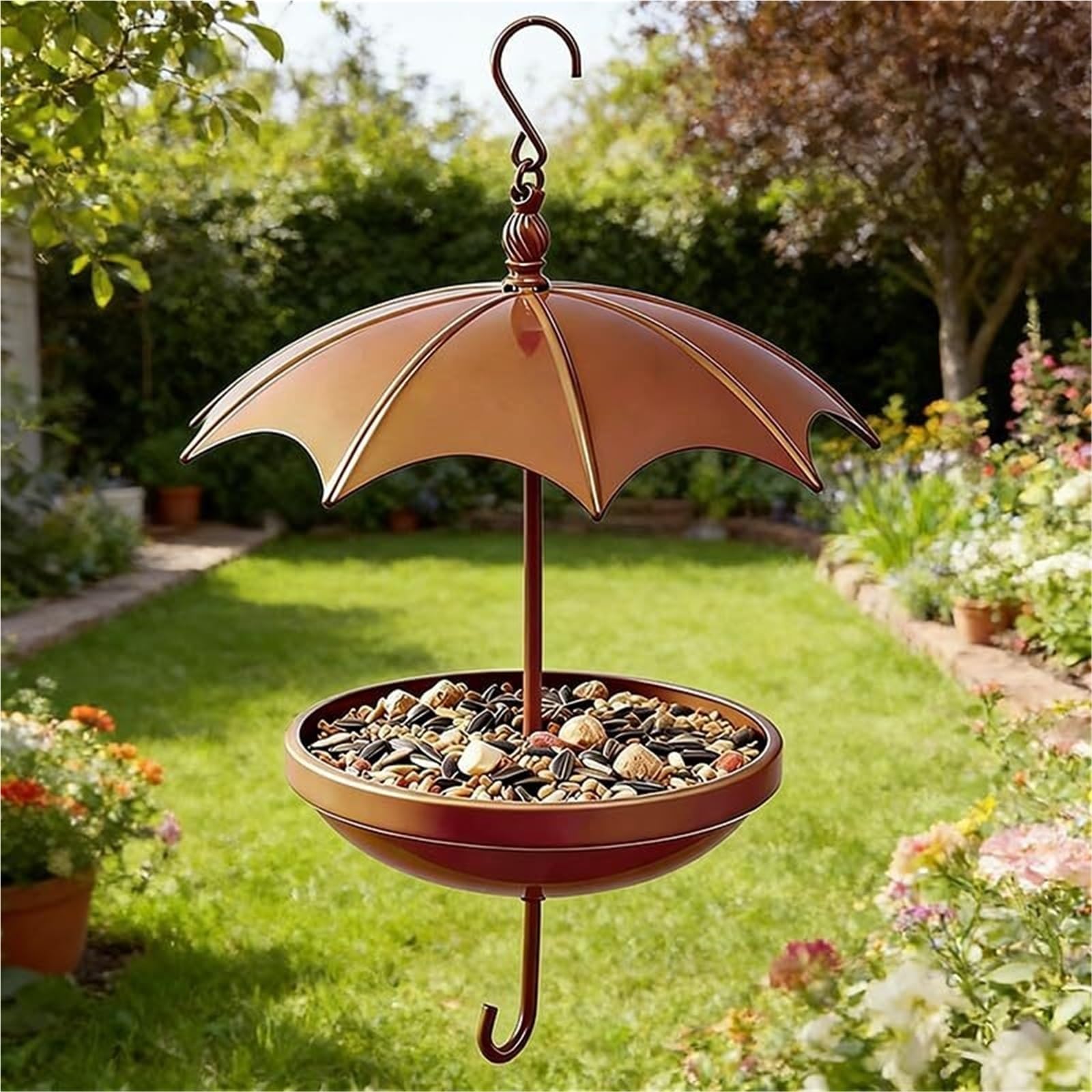 Comedero Colgante de Metal for pájaros diseñado Exclusivamente for pájaros Silvestres pequeños, comedero de Semillas al Aire Libre con Gancho Colgante for jardín