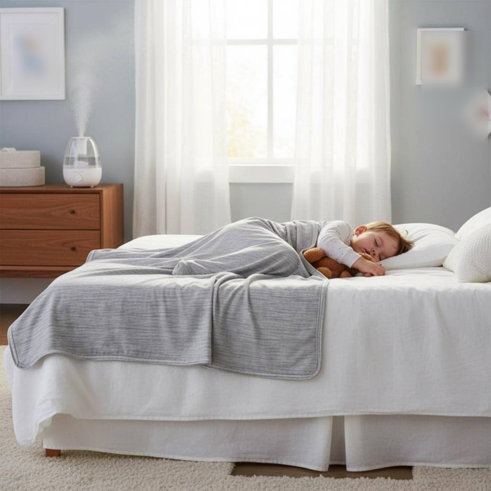 Milageto Kinder Kühlende Decke Sommerdecke Babydecke Temperaturregulierende Bettdecke Leichtes Gewebe Wärmeableitend Pflegeleicht für Bett Couch Autositze Urlaub, Blau, 150 200cm
