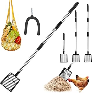 Chicken Poop Scooper Tool - Chicken Coop Cleaning Extendable & Detachable 3-in-1for Chicken Poop, and Wood Shavings | Ideal for Poultry | Perfect for Backyard Chicken Keepers and Farm Use (Black)