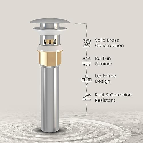 Miniatura 6 de Ayna Decors AFPU30101CR - Grifo cromado para lavabo de baño de un solo agujero grifo de tocador de latón con tapón de drenaje desplegable y líneas