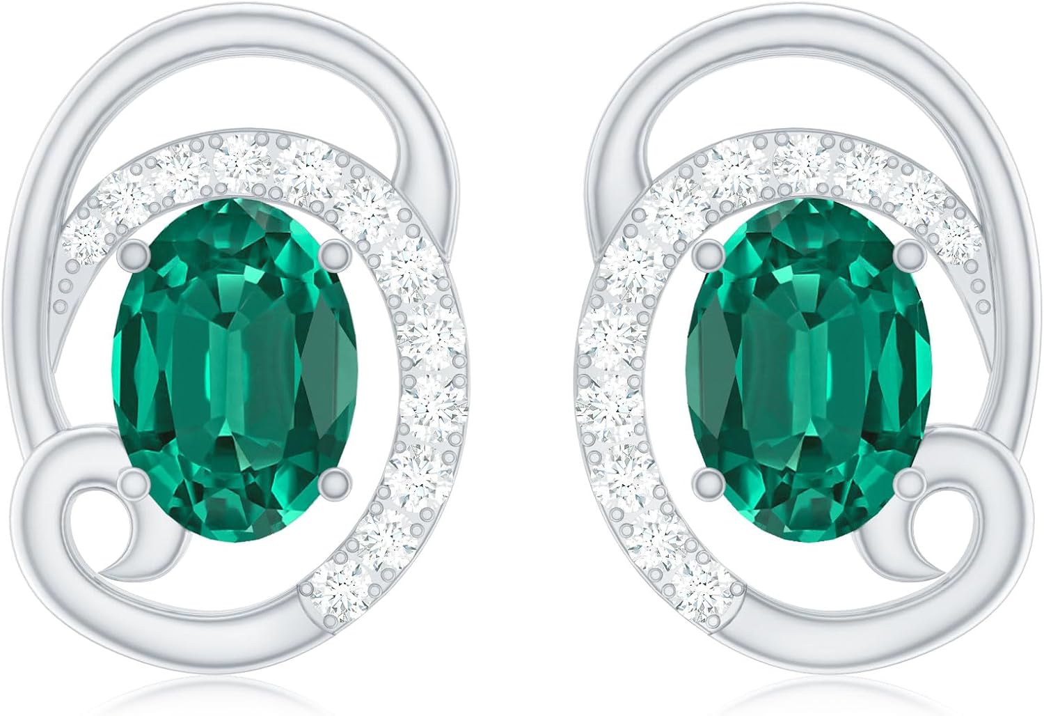 Certified 2 Carat Lab Grown Emerald Designer Earrings in Silver, Aaaa Quality, Emerald Big Stud Earrings (Ideal For Gift) - Image 10