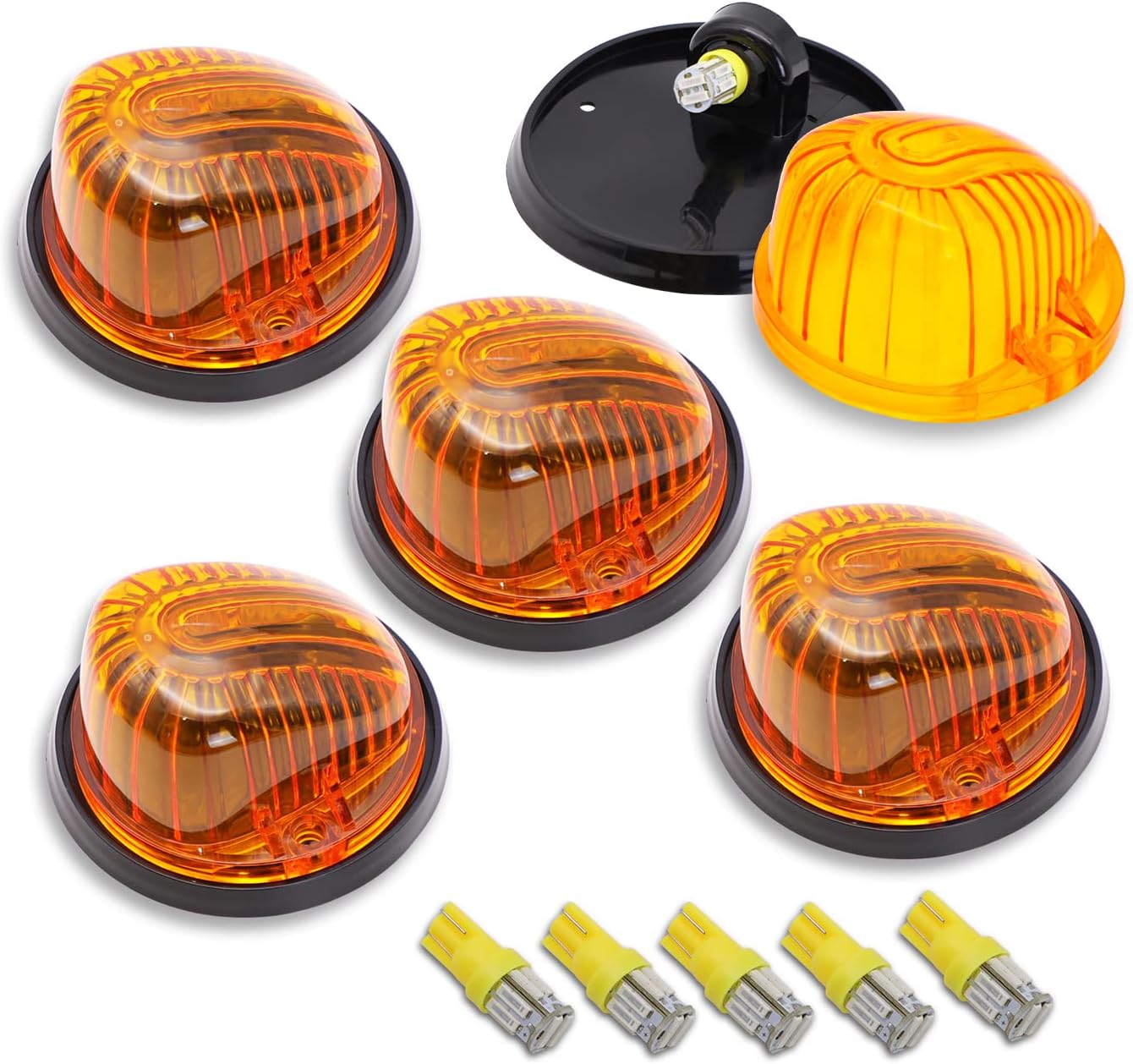 TMH 5 Pcs 3.3 Inch Smoked Lens + T10 Amber LED Cab Marker Roof Lights for C/K Chevrolet K30 Pickup Dually K10 K20 Suburban C10 Pickup K5 Blazer C70 C60 C50 1969-1987
