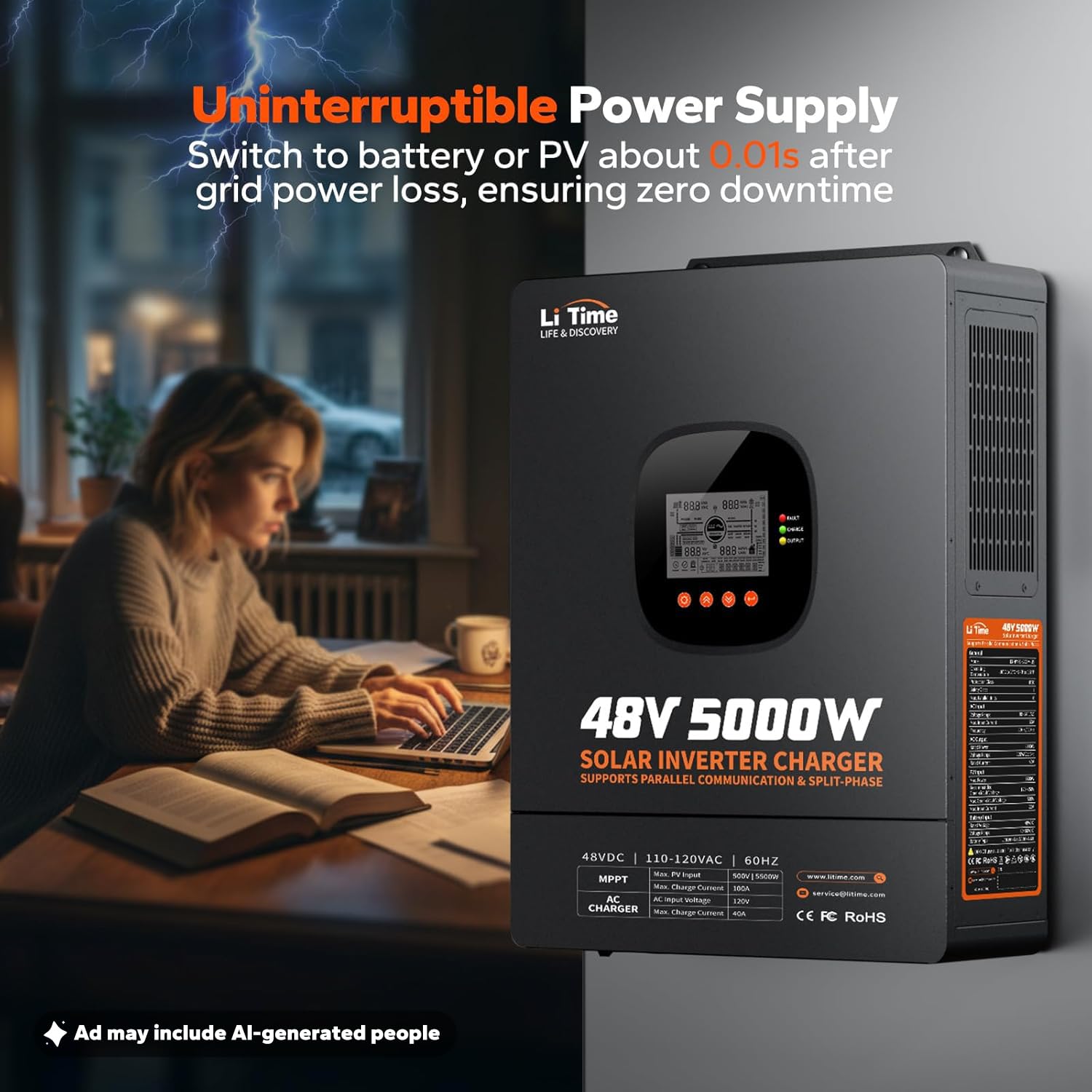Amazon.co.jp: LiTime 5000W ソーラーハイブリッドインバーター充電器