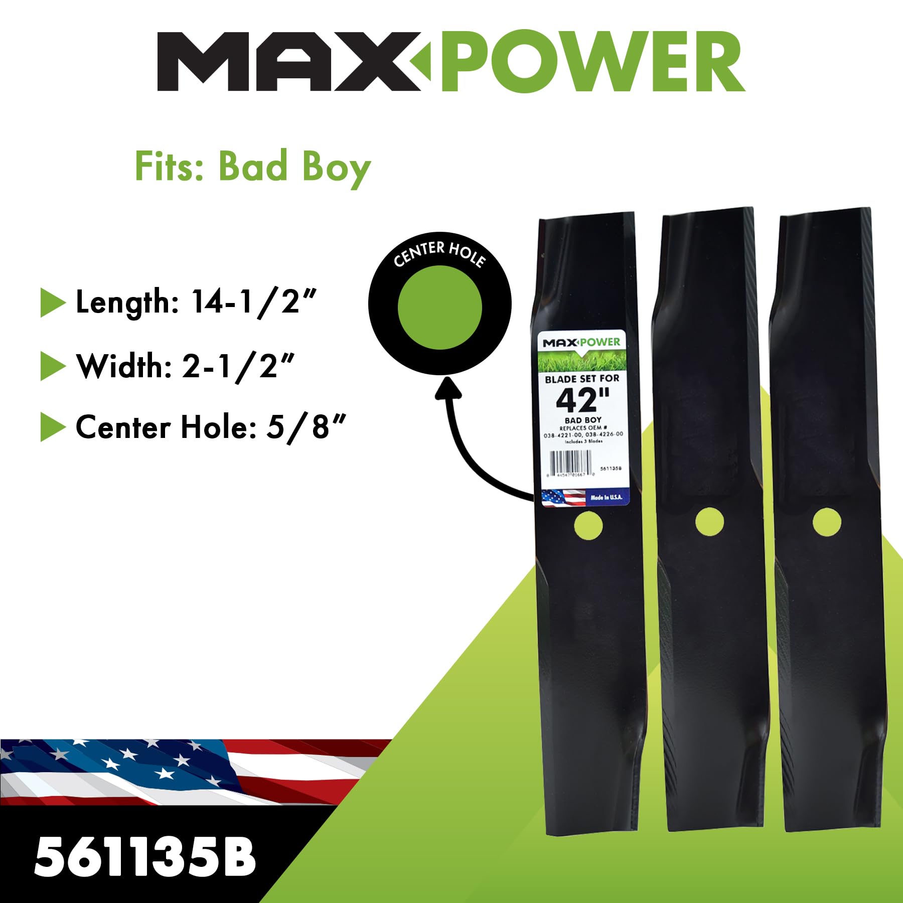 Maxpower Dixie 561135B 3 Many - Set di Lame per Tosaerba Dixie, 106,7 cm, Colore: Nero