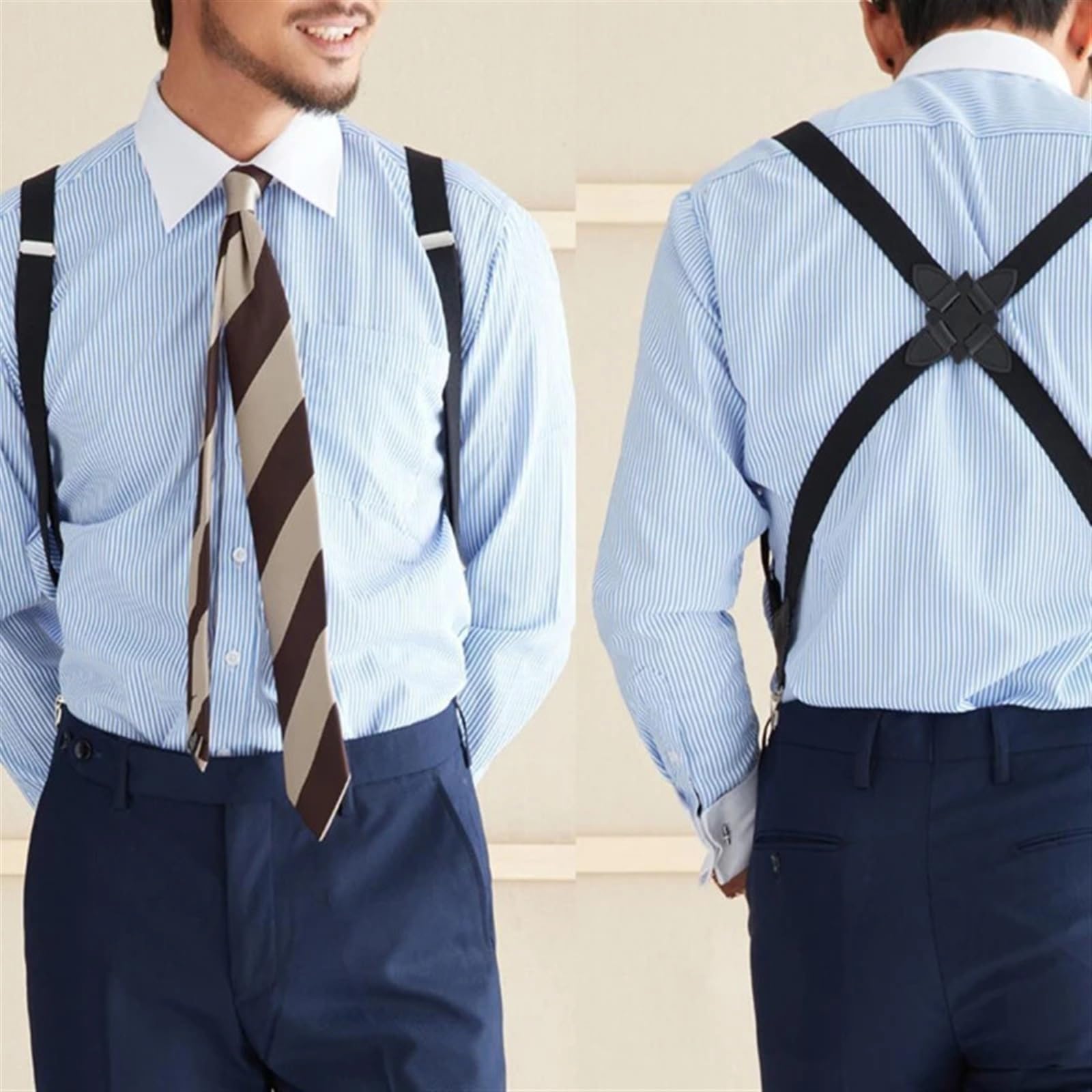 Bretelles pour Hommes Bretelles vintage tendance for femmes et hommes adultes, largeur de 2,5 cm, dos croisé, 2 clips latéraux, bretelles élastiques réglables for pantalon