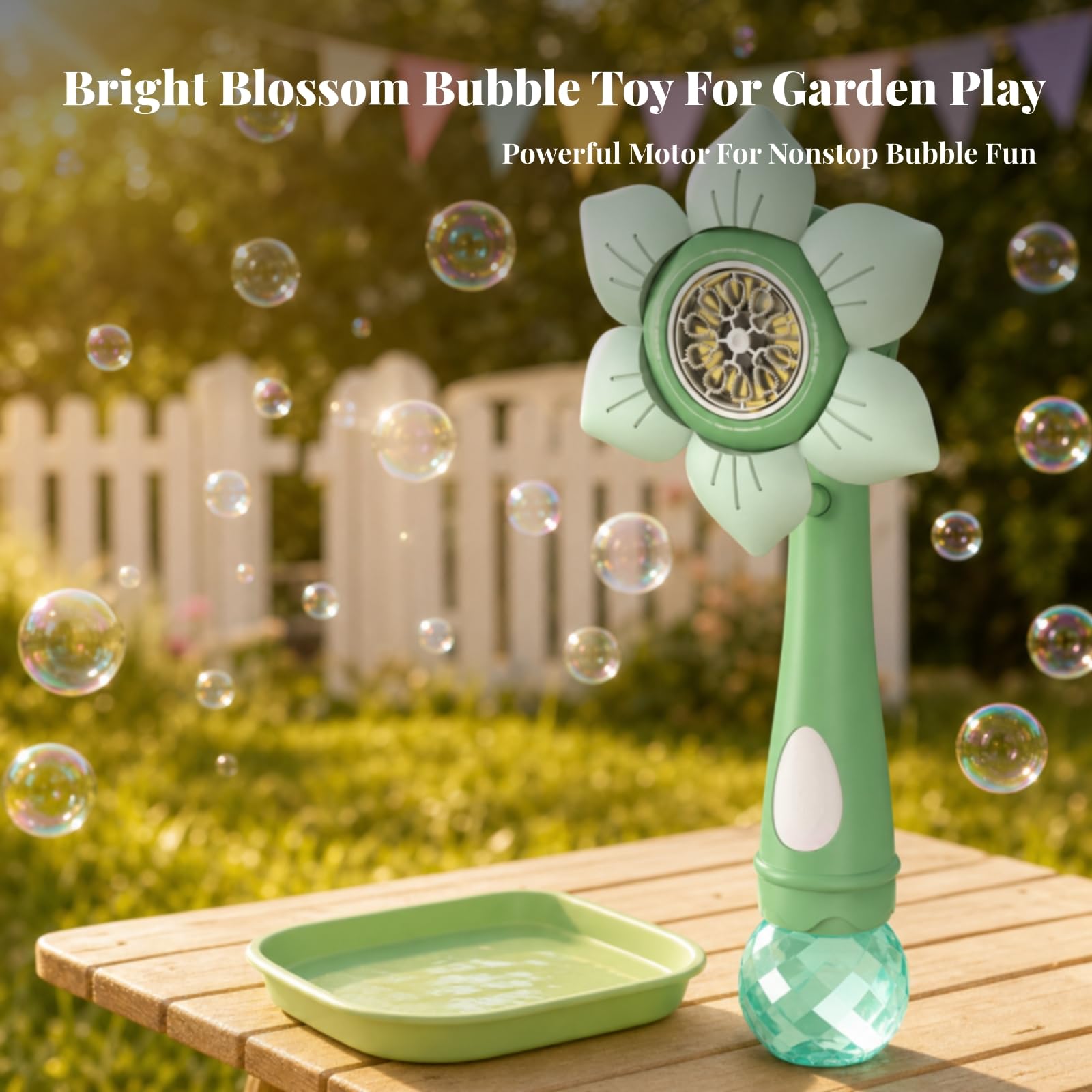 Milageto Soffia Bolle Automatico Portatile Multiforo Generatore di Bolle con Soluzione Inclusa Ricaricabile per Giardino, Feste, Verde
