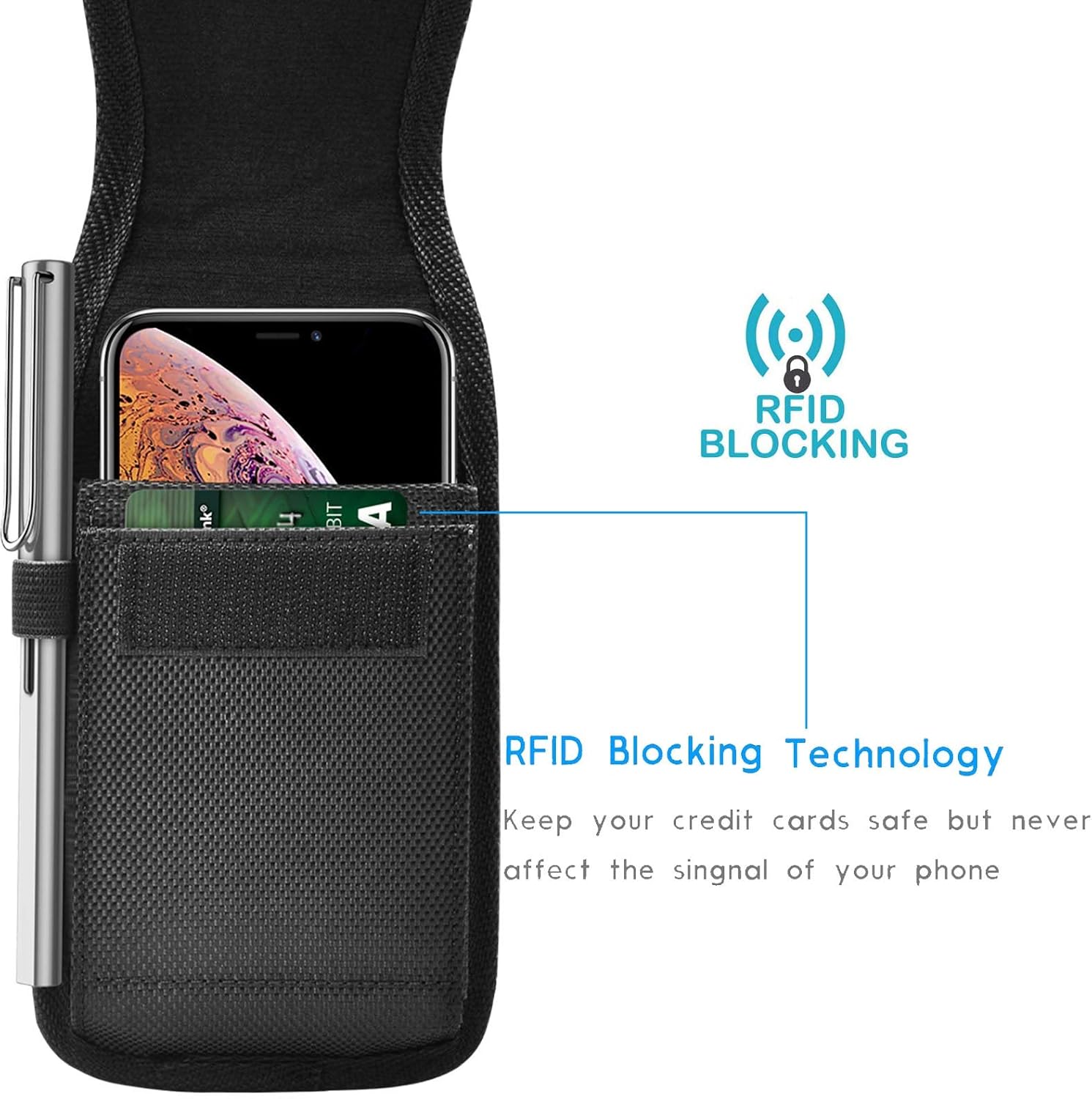 Tekcoo [RFID Blocking] Cell Phone Holster for iPhone 14 13 Pro Max 11 12 XR Galaxy S22 Ultra S21 S20 FE S10 Note 20 A03S A13 A02S A23 A20 A21 A32 A42 A53 Nylon Belt Clip Pouch Wallet Case Card Holder