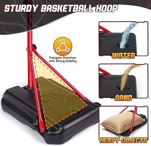 Miniatura 8 de Aro de baloncesto para niños de 3, 4, 5, 6, 7, 8 años, portería de baloncesto electrónico con soporte ajustable, 7 luces LED y marcador, juguete