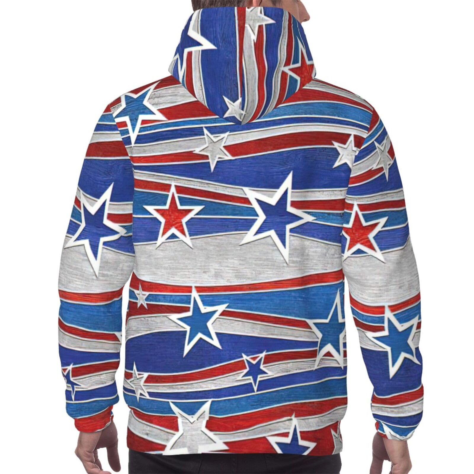 Patriotyczne gwiazdy paski Dzień Niepodległości graficzny nadruk bluza z kapturem dla mężczyzn moda sznurek sweter z długim rękawem bluza męska