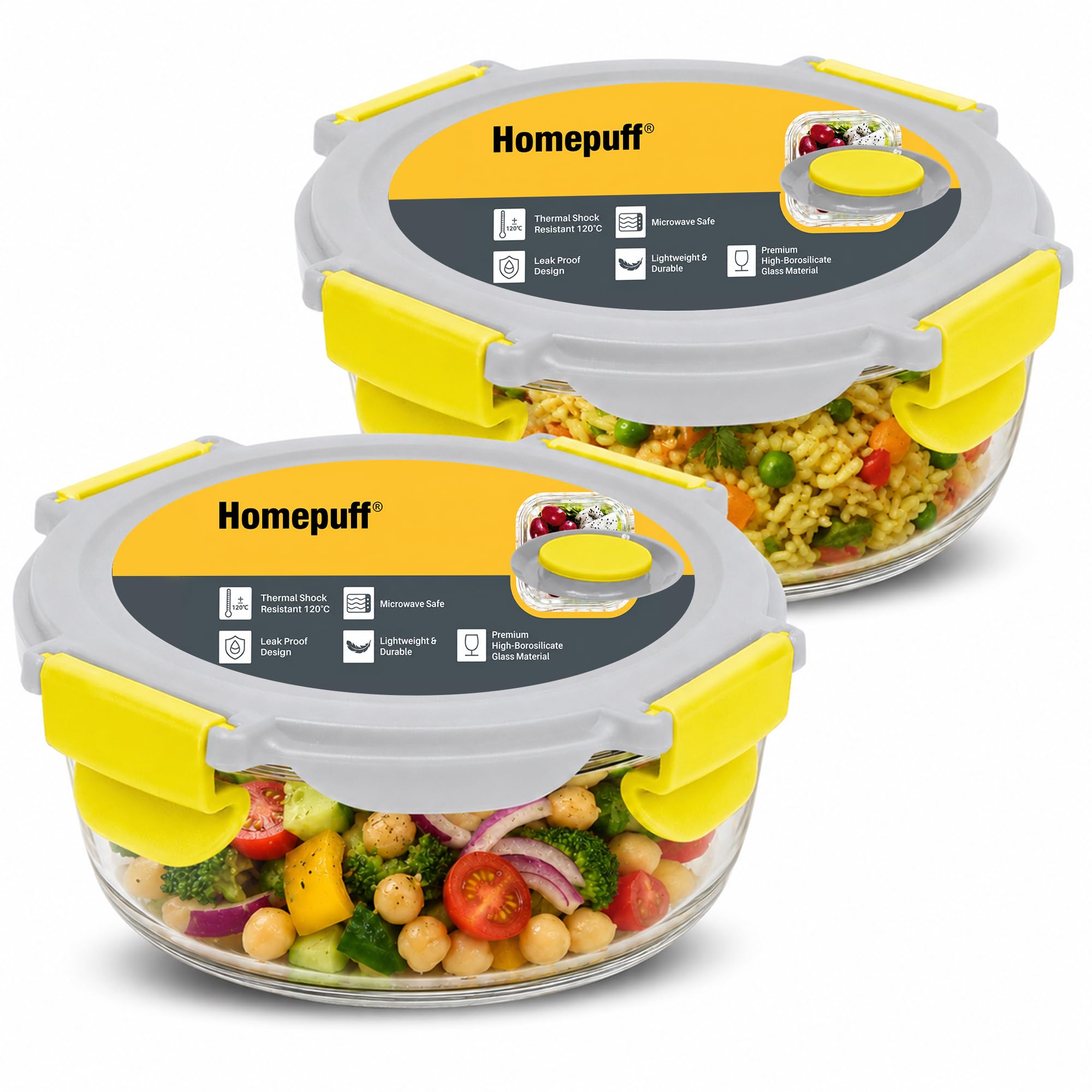 Home Puff Glass Lunch Box - Leakproof & Stackable -15