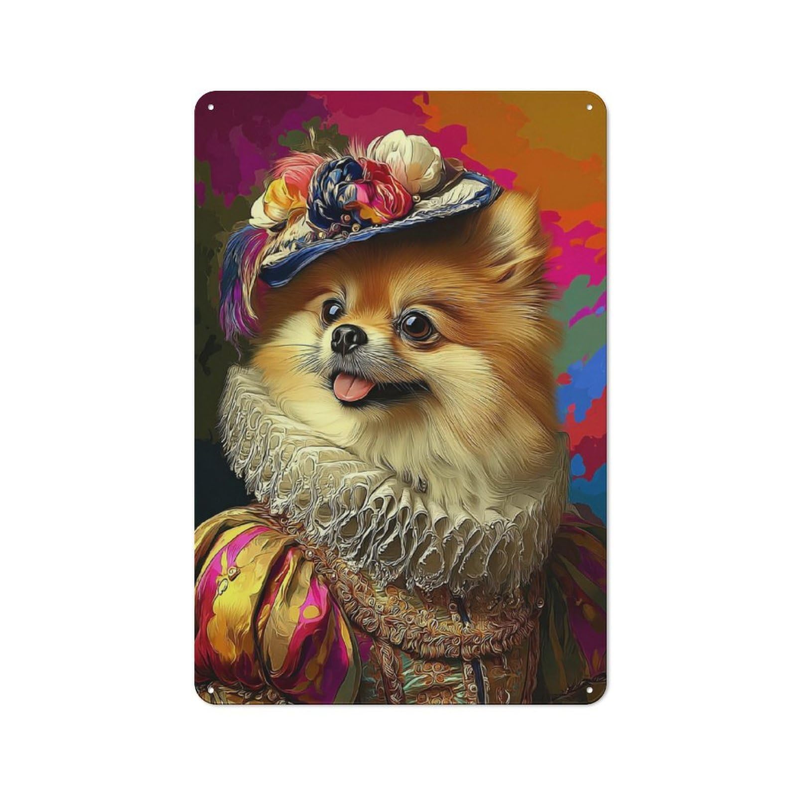 Junmoney Royal Pomeranian In Historical Costume Tin Wall Plaque 30X20cm With For Man Cave Or Games Room, For Vintage Wall Decor Fans, For Themed Room Decoration