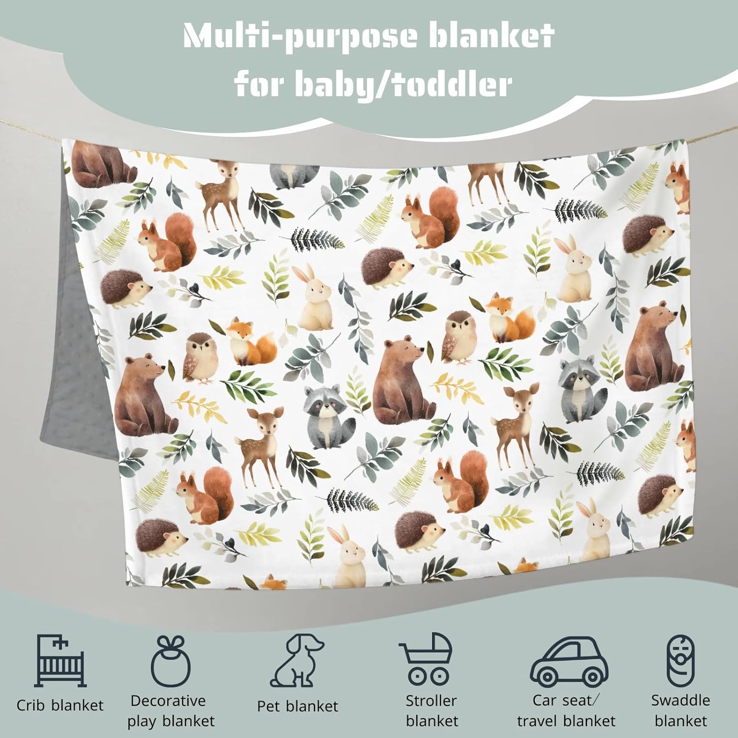 HawSkgFub Forest Woods Animals Leaf Mink Baby Blankets with Dotted Backing Boy Girl Shower Gift, Bear Fox Deer Owl Double Layer Nursery Swaddle, Soft Newborn Infant Toddler Bed Crib Bedding 30 x 40 - Image 5