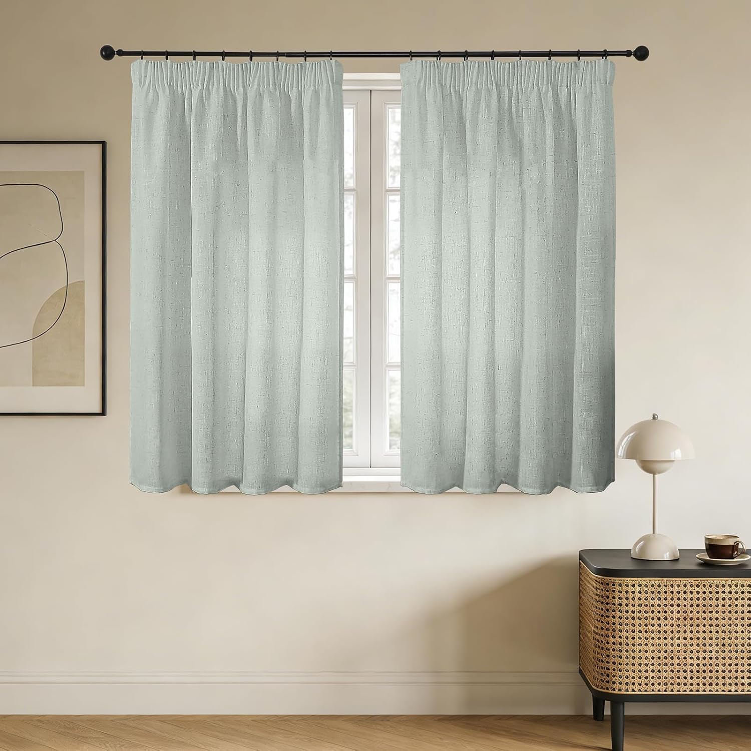 Joydeco Leinen Gardinen mit Kräuselband 2er Set 225x140 HxB Voile Leinenvorhänge für Schienen Halbtransparente Leinenoptik Wohnzimmer Schlafzimmer