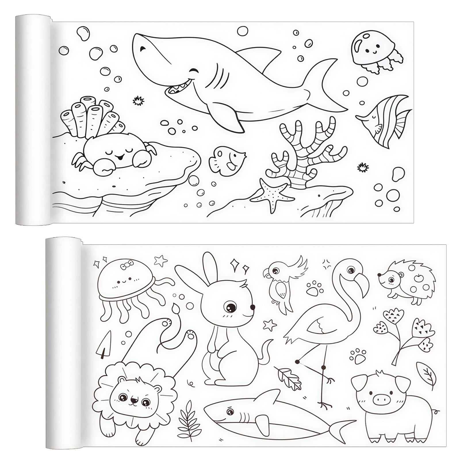 2-Pack Underwater & Animal World Paper Roll for Kids, Self-Adhesive Paper with Vivid Patterns, Ink-Resistant Paper for Painting for Kids for DIY and Crafts, Creative Drawing Paper for Gifting