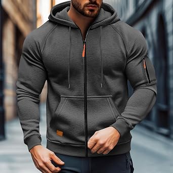 Mens Sweatshirts Hoodies Zip up Winter Fleece Hood Jacket Casual Tactical Hoodies Long Sleeve Outdoor Sweatshirt with Pockets Dark Gray