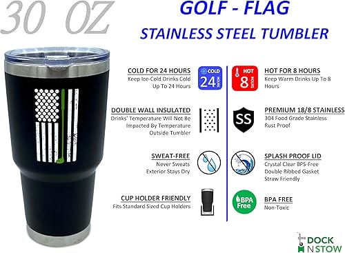 Miniatura 6 de Regalos de golf para hombres o mujeres, vaso único de golf de viaje de acero inoxidable con pelotas de golf como estrellas en la bandera