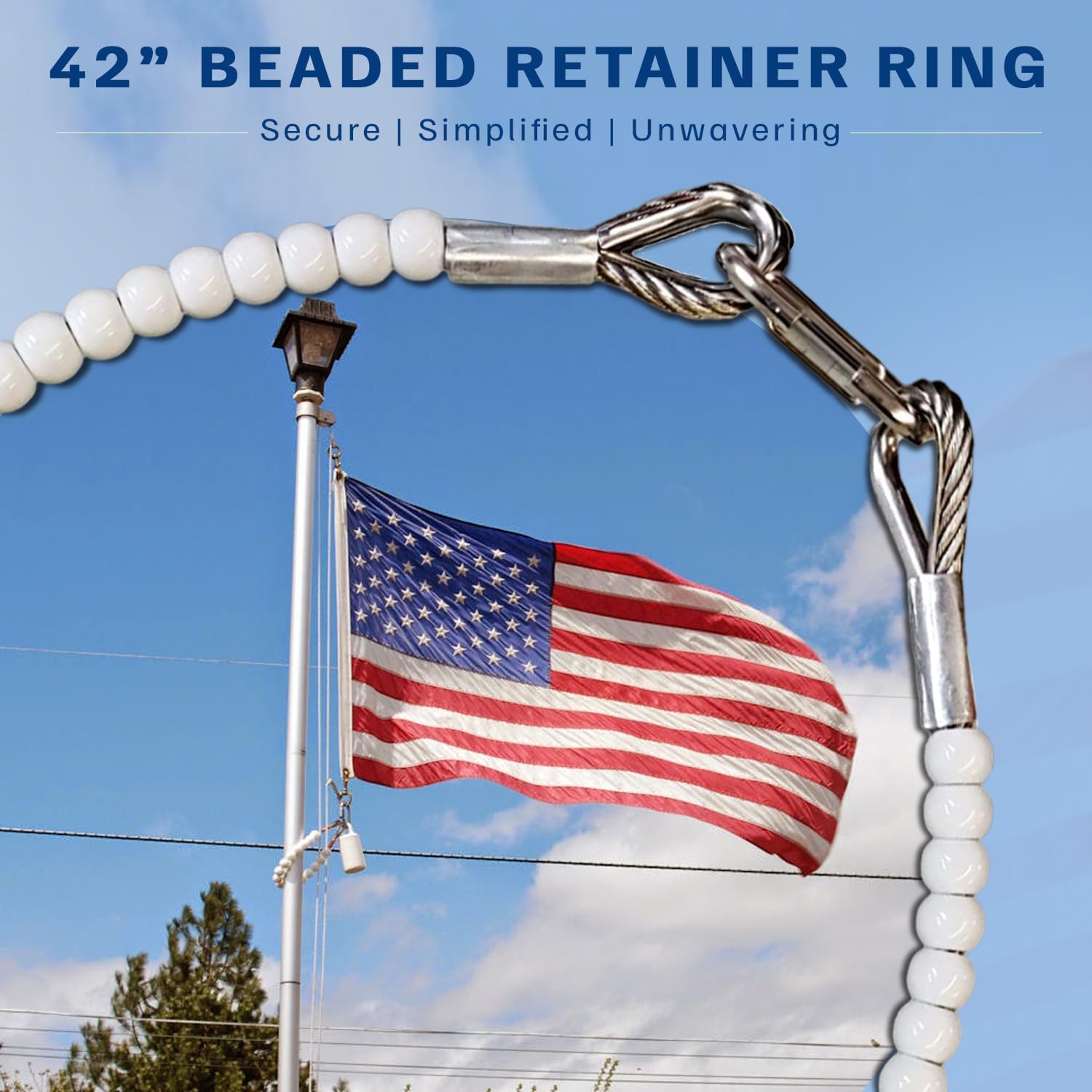 Flagpole Retainer Ring - Stainless Steel Beaded Halyard Retainer Ring - Anti Furling Flag Ring - 42” Retainer Ring to Keep Flag Close to Pole - Outdoor Flag Mounting Accessories