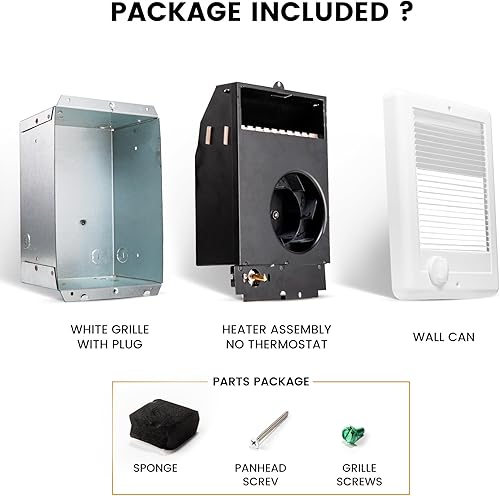 Miniatura 6 de Com-Pak Calentador eléctrico de pared con termostato incorporado (Modelo CSC101W, Parte 67549), 3412 BTU, 120 voltios, 1000 vatios, blanco