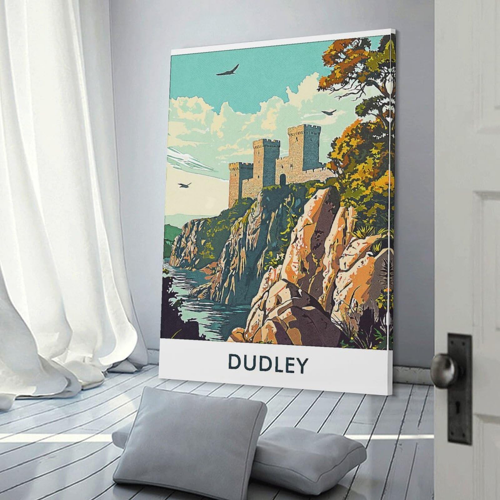 Junmoney Dudley Castle Vintage Canvas Wall Art, 24x36inch(60x90cm), for Living Room, Bedroom, Office Or Hallway, Versatile Wall Decor for Many Rooms