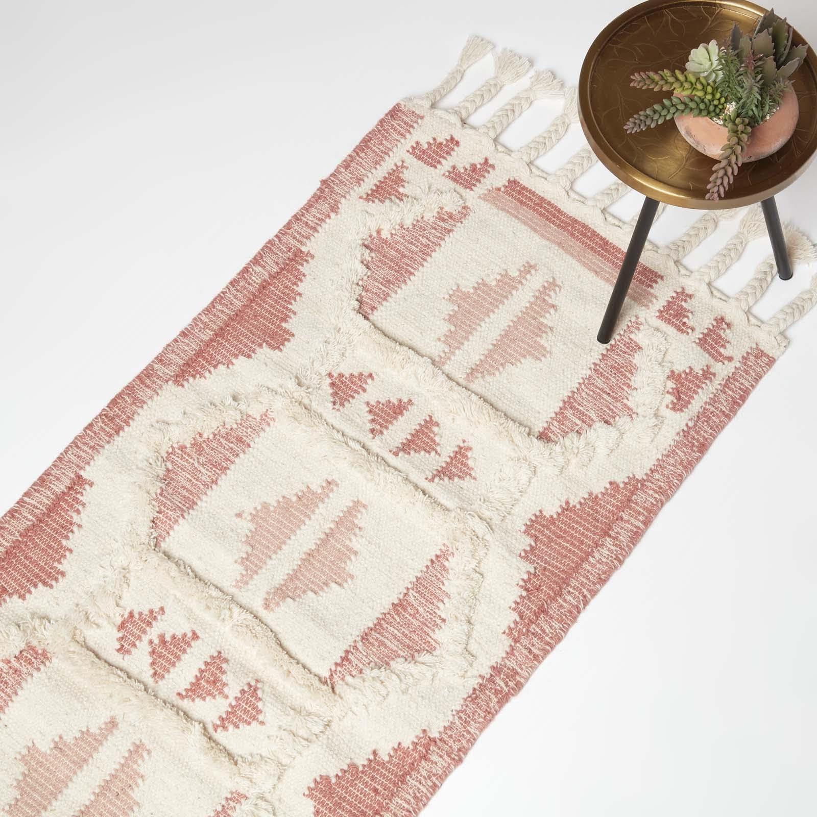 Tapis de couloir kilim en laine rose 66x200 cm Homescapes Satara