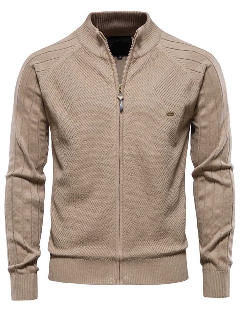 Giacca casual da uomo a maniche lunghe con cerniera intera e collo a maniche lunghe morbida felpa a maglia slim fit, Men, XL