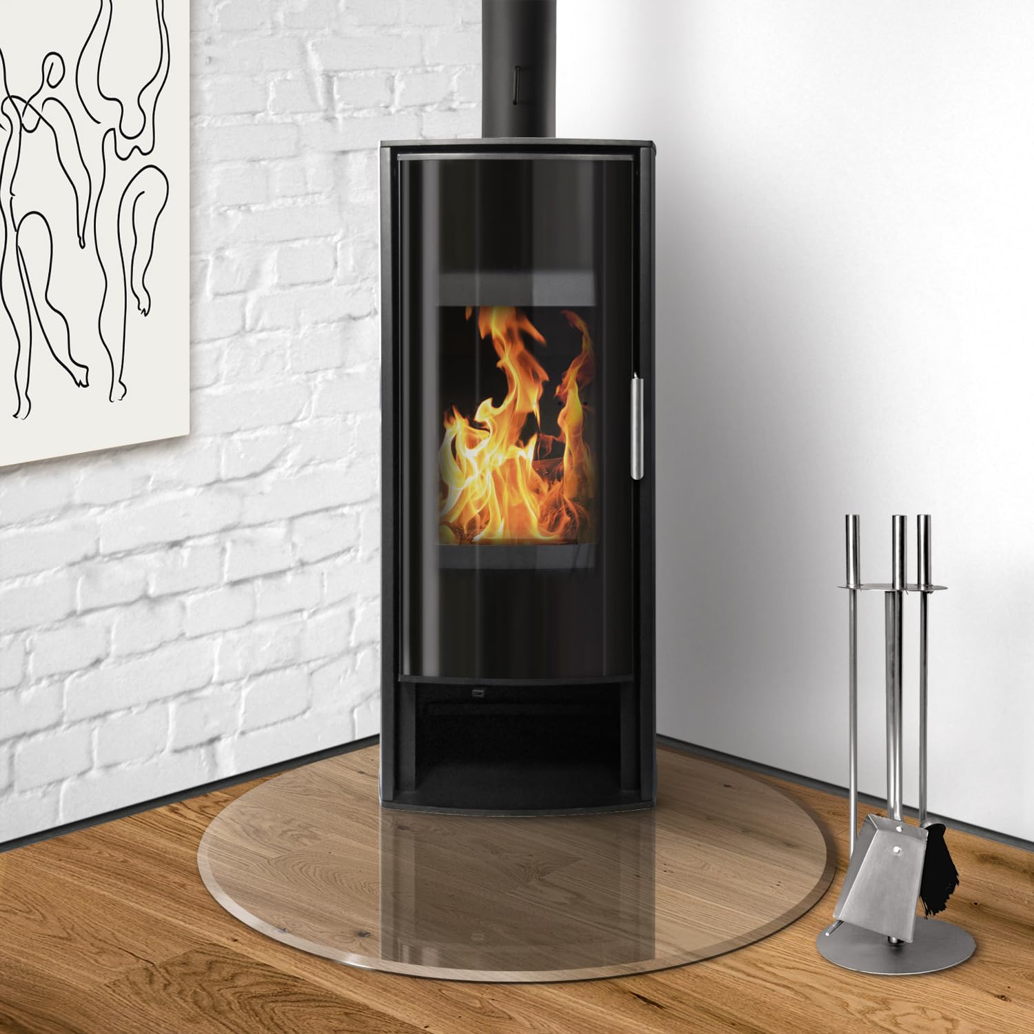 raik Kamin Glasplatte Tropfen 125 x 125 cm ESG Sicherheitsglas transparent inkl. Facette Funkenschutz Bodenplatte für Kaminofen Holzofen Feuerstelle 1250 x 1250 mm
