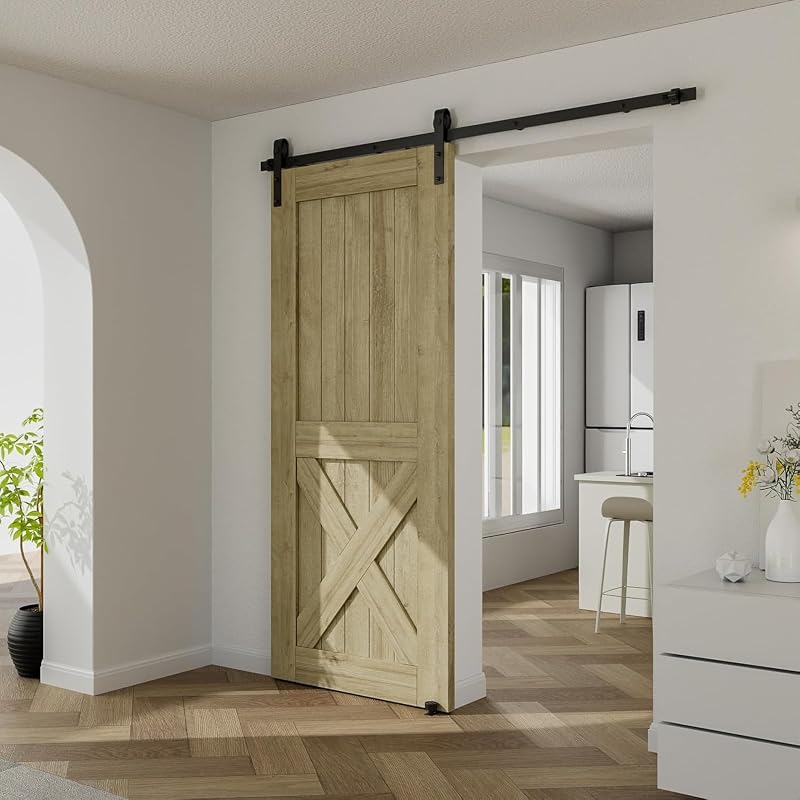 CCJH Tolóajtó Sín Szett 228 cm Fekete Acél Padlóvezetővel, Modern Fa Tolóajtó Vasalat Utólagos Szereléshez