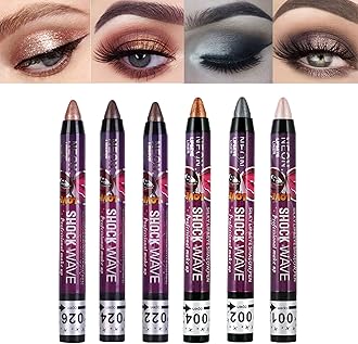 MEICOLY 6 Pcs Eyeshadow Stick Set,Brown Champagne Gold Black Eyeshadow Metallic Shimmer Crayon,Pro Shiny Bright Starter Rotating Eyeshadow Sticks