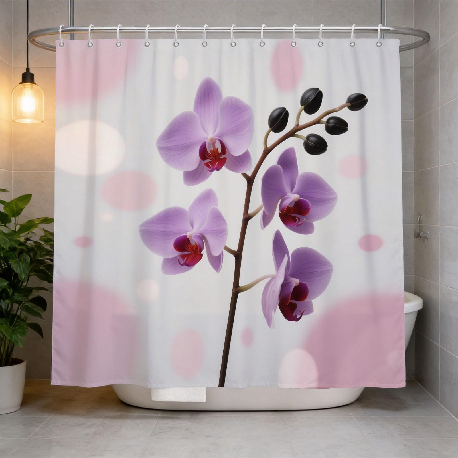 Hongduo 3D Orchid Shower Curtain for Stalls Bathtubs Chic Bathroom Decor Shower Curtain Set Polyester Fabric Waterproof 120x180cm/48X71 Inch with Hooks