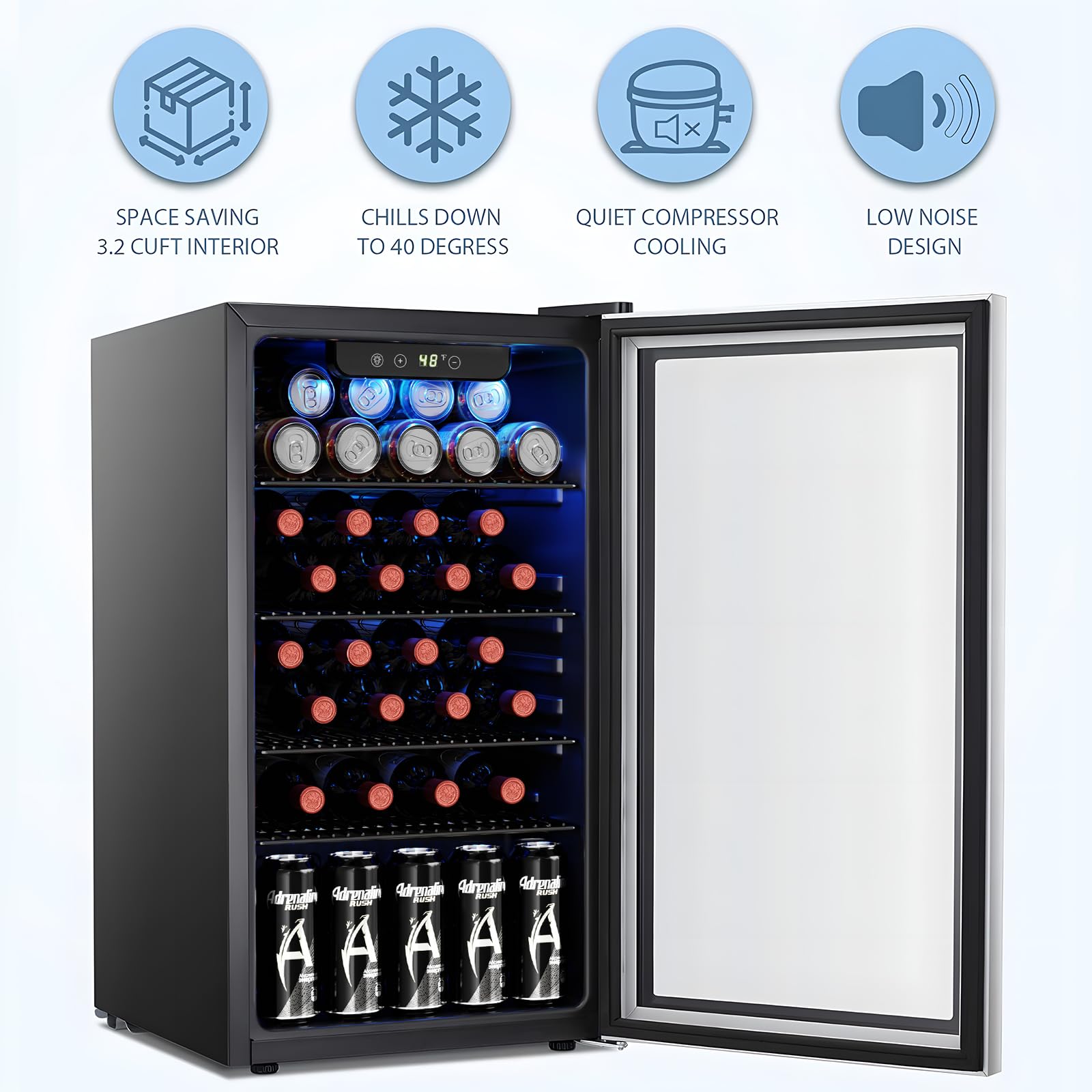 Antarctic Star 26 Bottle 3.2cu.ft Wine Cooler/Beverage Refrigerator Compact Wine Cellar with Glass Door Adjustable Temperature Control for Bar/Home/Office Freestanding Indoor Use,Black
