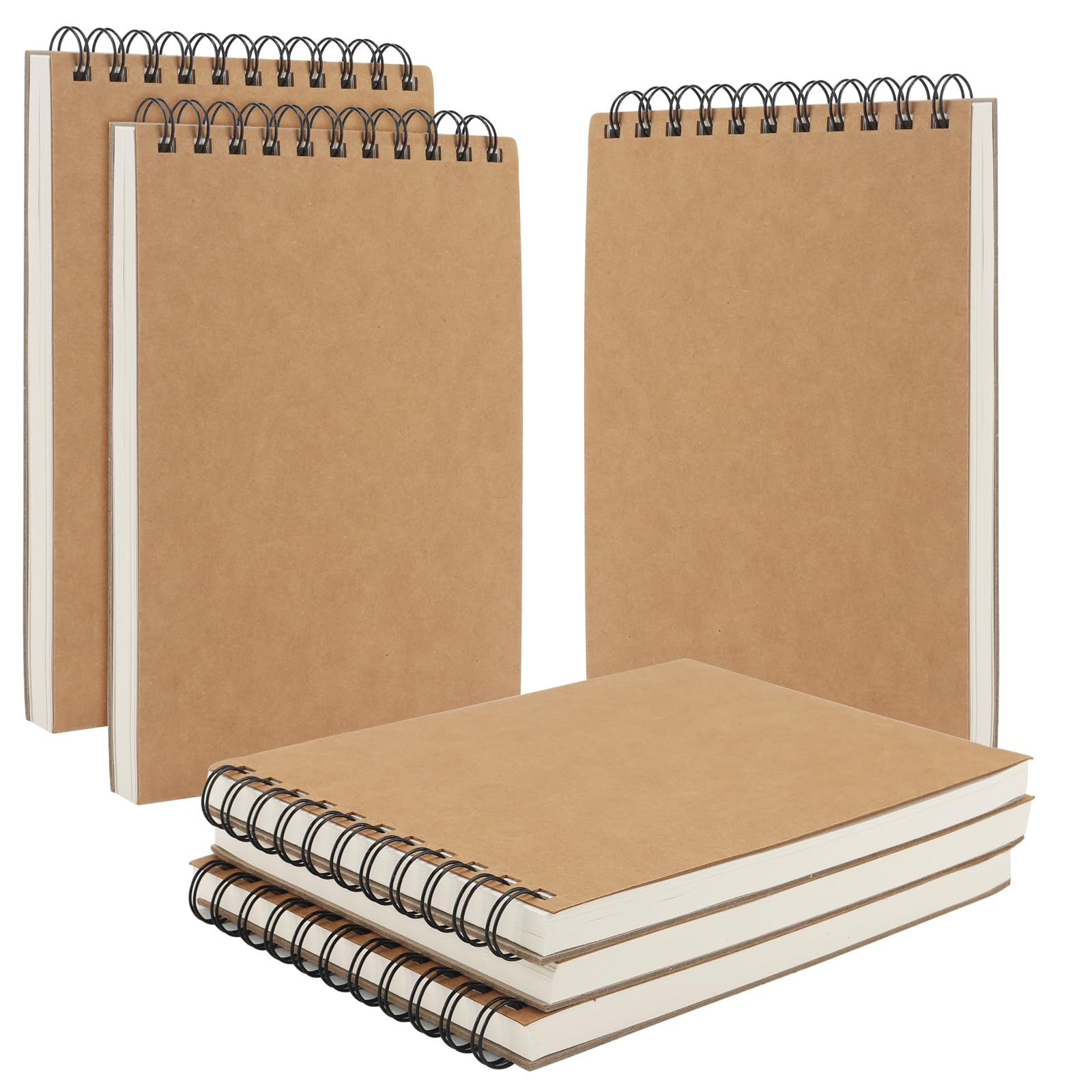 JIAYUET 6 Pack A5 Spiral Bound Hardback Sketchbook, 50 Sheets/100 Pages Kraft Landscape Sketchbook, 120gsm Spiral Bound Drawing Pads for Painting, Travelers