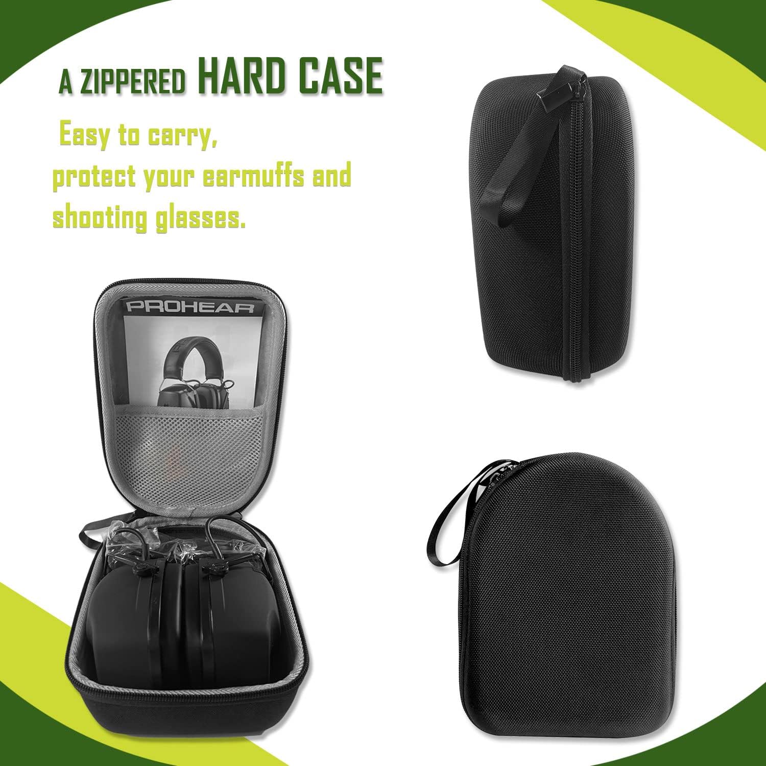 PROHEAR Electronic Shooting Ear Protection Muffs, NRR 30dB Noise Reduction for Gun Range Hunting, Sound Amplification Earmuffs with Safety Eyewear Case kit