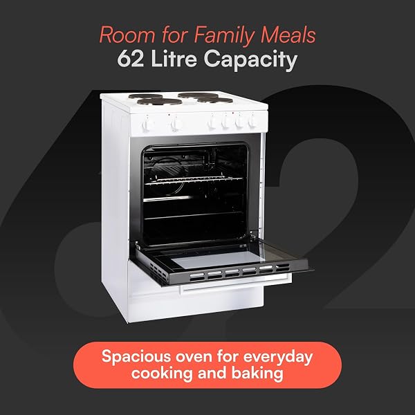 Cookology CFSP600WH 60cm Wide, 62 Litre Capacity Freestanding Electric Single Cooker with Solid Plate Top 4 Cooking Zone Hob and Analogue Dials – in White - 5