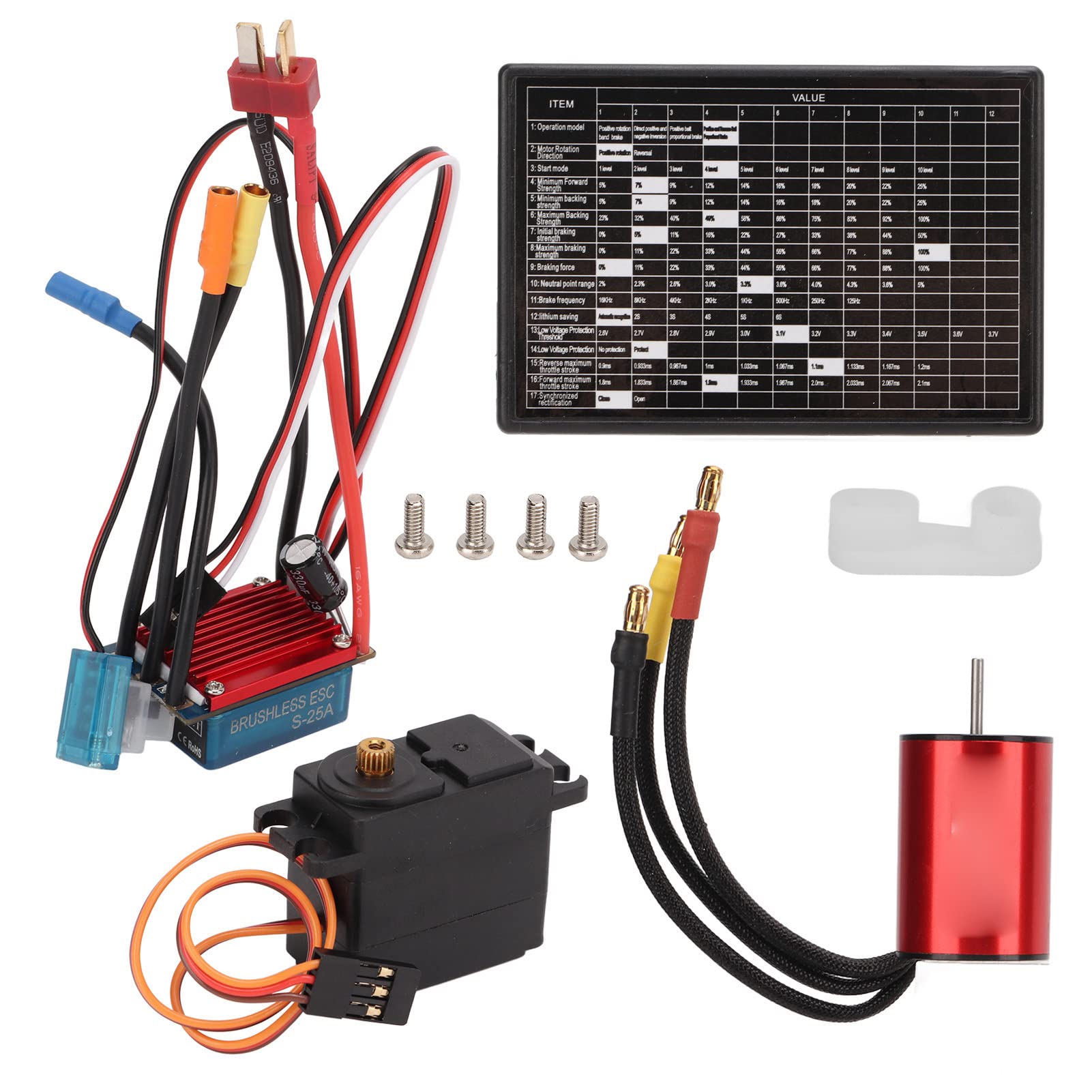 4800KV Brushless Motor 25A ESC Combo mit 2,2 kg Metallzahnrad - Servo, CNC - Aluminiumgehäuse, für 1/16 und 1/18 RC - Auto, inkl. Programmierkarte