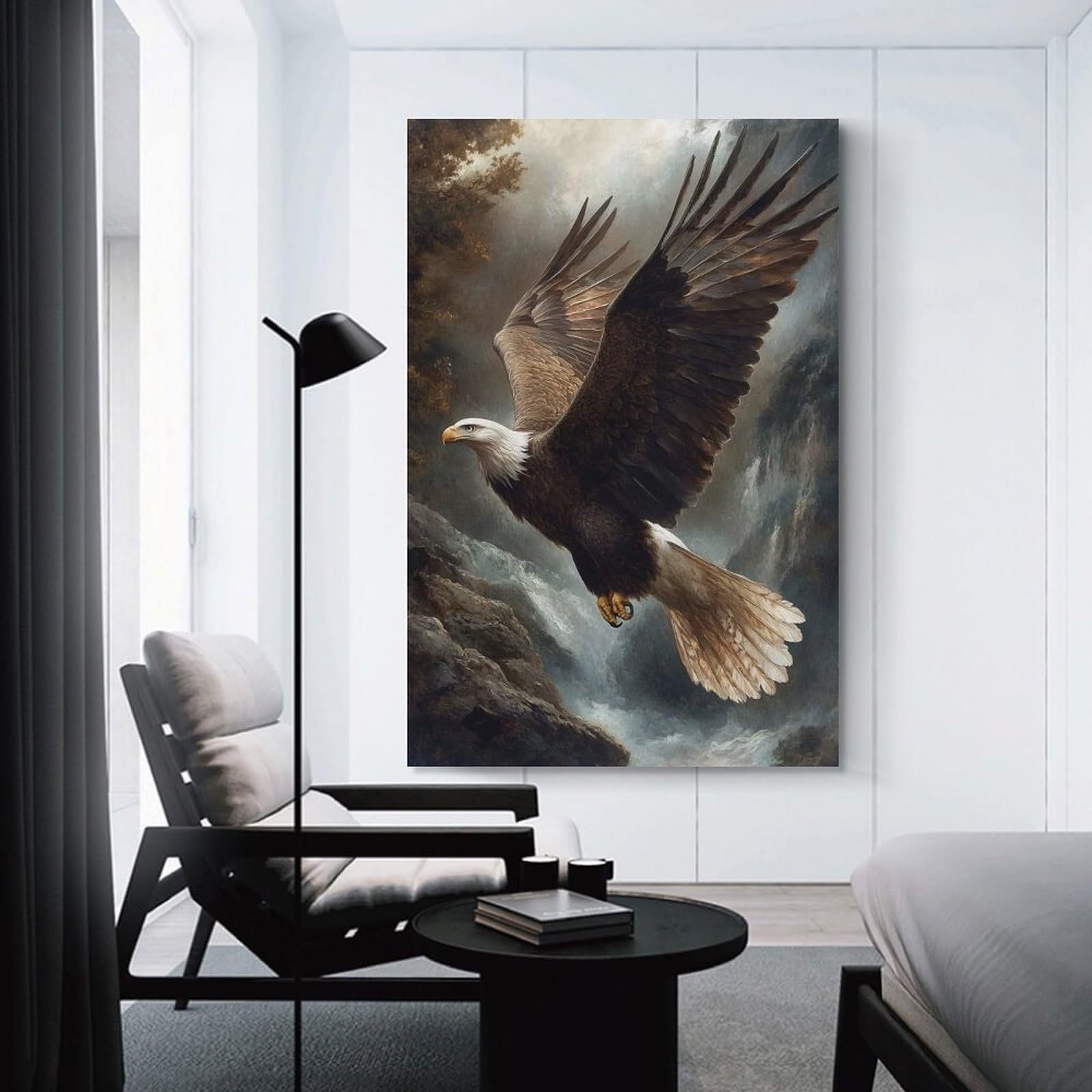 Junmoney Unframe-Style-8 Bald Eagle In Flight Canvas Wall Art 24X36inch(60X90cm), For Workspace Walls, Study Corners Or Bedrooms, Wall Art That Adds Style To Work Areas