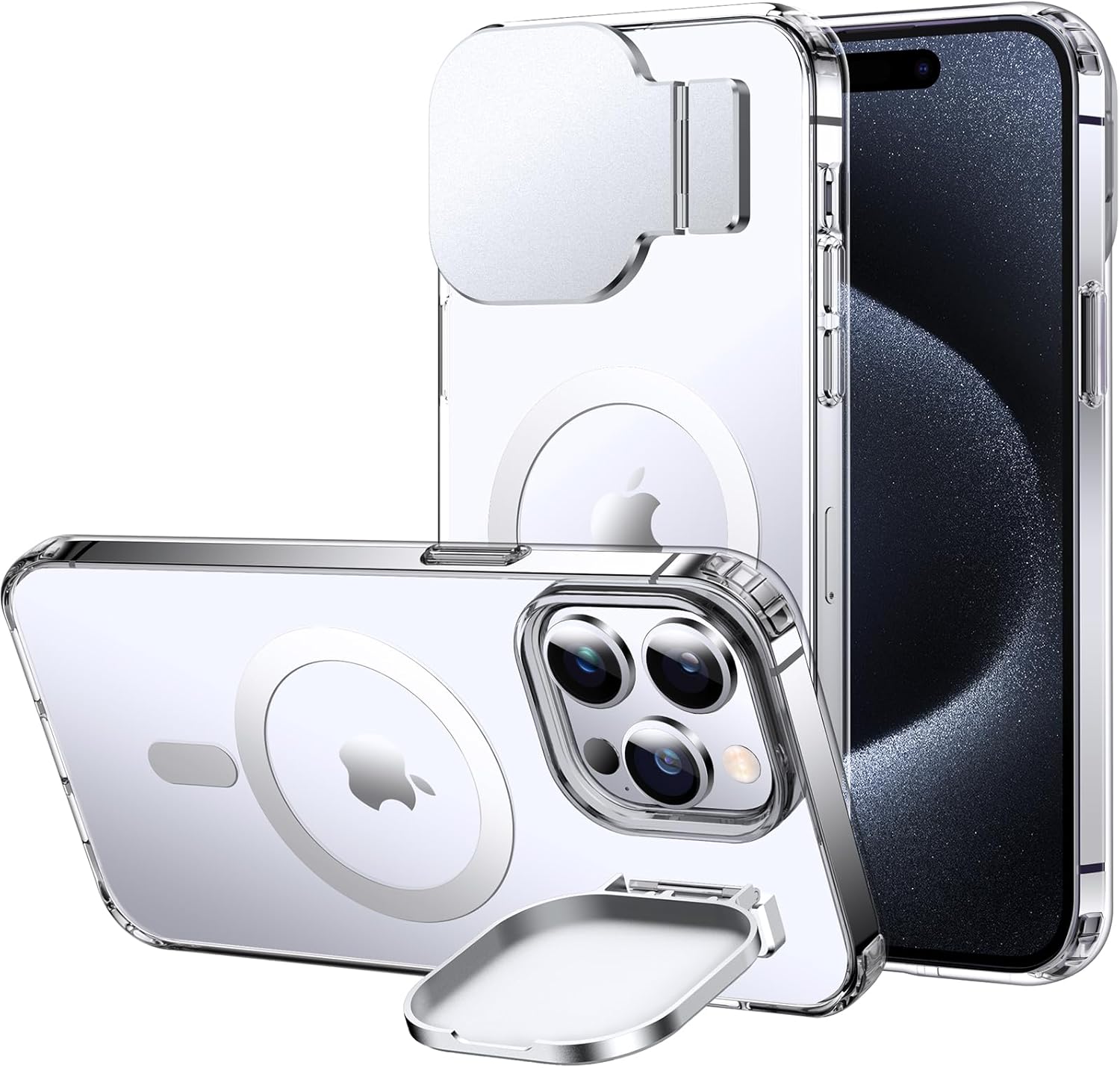 Silverback for iPhone 15 Pro Max Case with Stand, MagSafe-Compatible Case with Built-in Camera Cover,Magnetic Phone Case Shockproof DustProof Cover for iPhone 15 Pro Max - Clear - Image 7