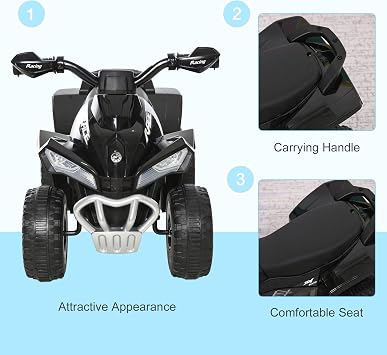 Aosom NO Power Kids Ride On Push Car, Ride Racer, Foot-to-Floor Sliding Car, Walking ATV Toy with Music, Lights, for 1.5-3 Years Old, Black