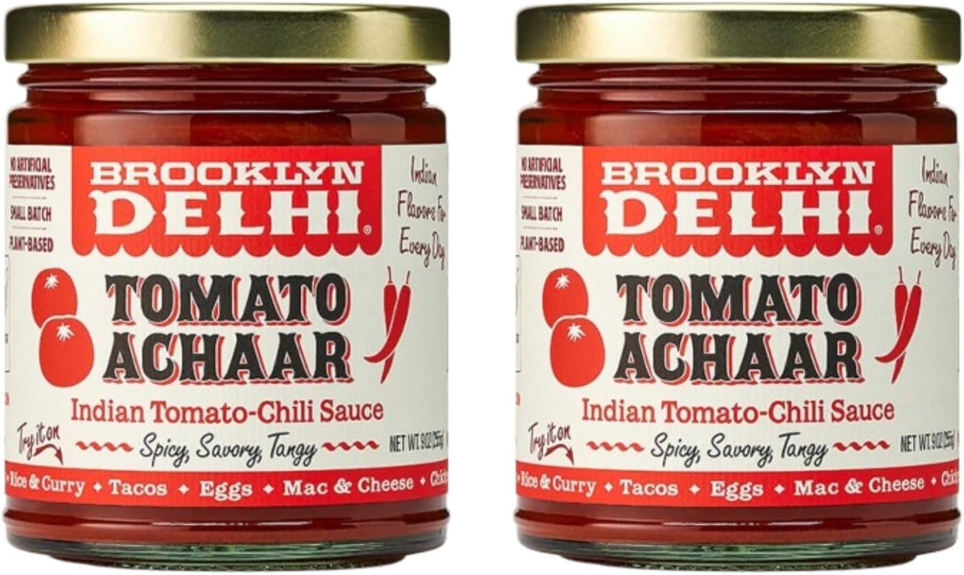 Brooklyn Delhi Tomato Achaar - 2pk - 9 Ounces - Savory, Spicy, & Tangy Flavor - Made with Locally-Grown Tomatoes, Tamarind, a mix of Indian Spices, Red Chili Powder, and Unrefined Cane Sugar - Vegan