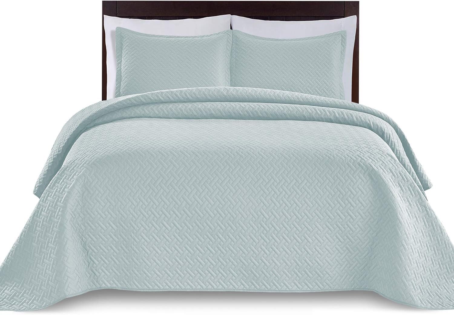 WAVVA Bedding Oversize Lightweight 3 Piece Coverlet Set (Light Blue/Weaving, King/California King)