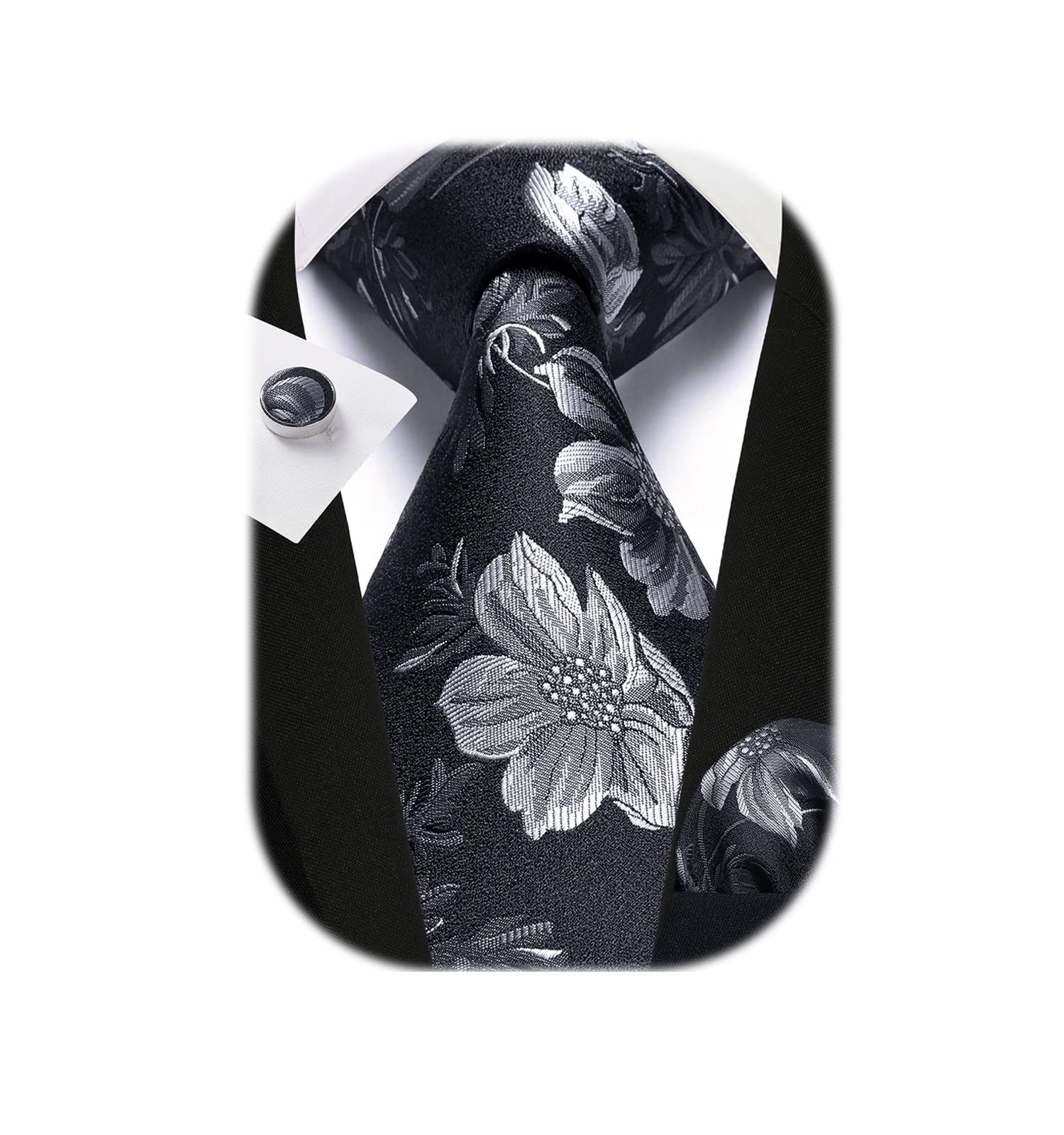 Ties for Men Floral Tie Handkerchief Cufflinks Set Formal Flower Classic Mens Necktie & Pocket Square Wedding