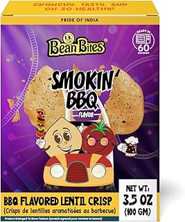 Bean Bites | Smokin’ BBQ Lentil Crisp 3.53 oz (100 g) | Mini Poppadom Snack | Round Crunchy Crisps | Earthy, Mild BBQ Flavor | Heat in Oven (60 secs) | Plant Based Protein by Pride of India